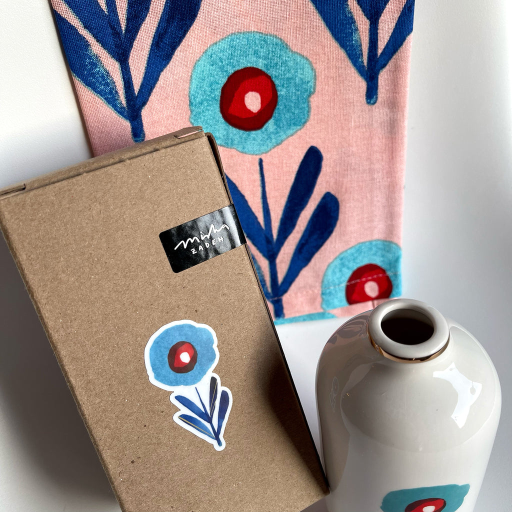 Blue Poppies Teal Towel & Bud Vase Gift Set