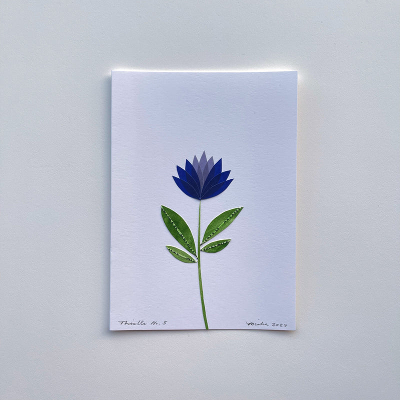 Violet Thistle / handmade, cut-paper greeting card