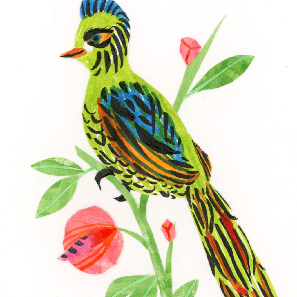 Bird on Flower /  handmade full size card