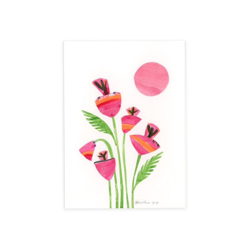 Pink Floral Party /  handmade full size card
