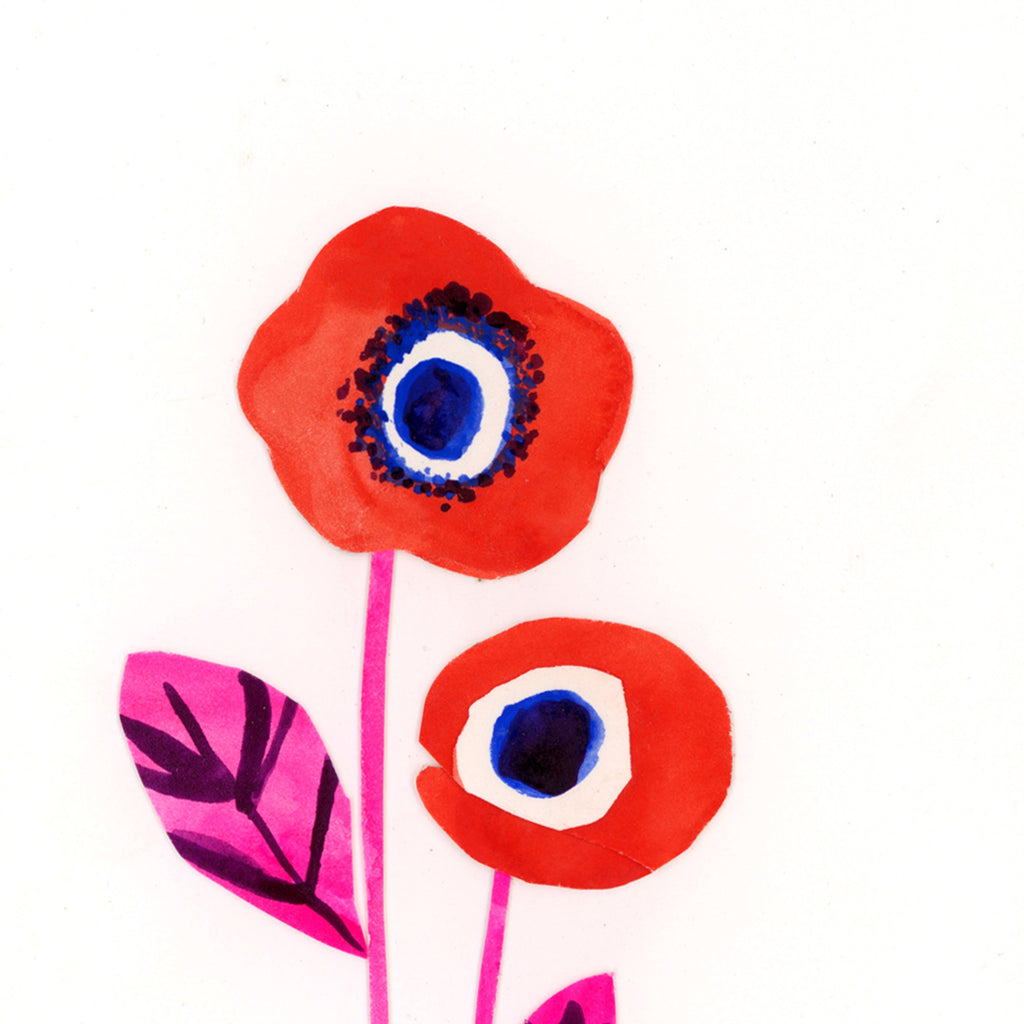 Pink Leaf Poppies /  handmade full size card
