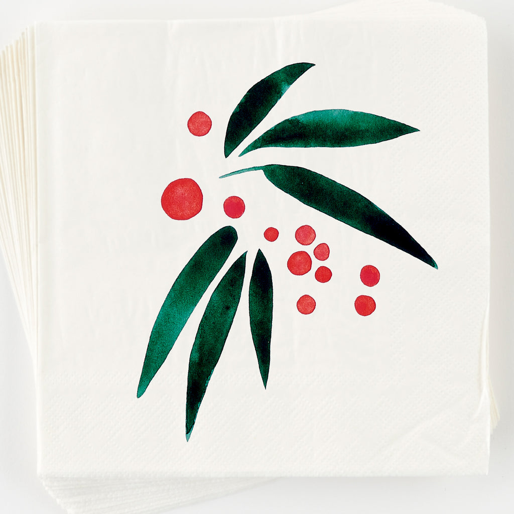 Misha Zadeh Holiday Winter Berries Paper Napkins on a bright white background