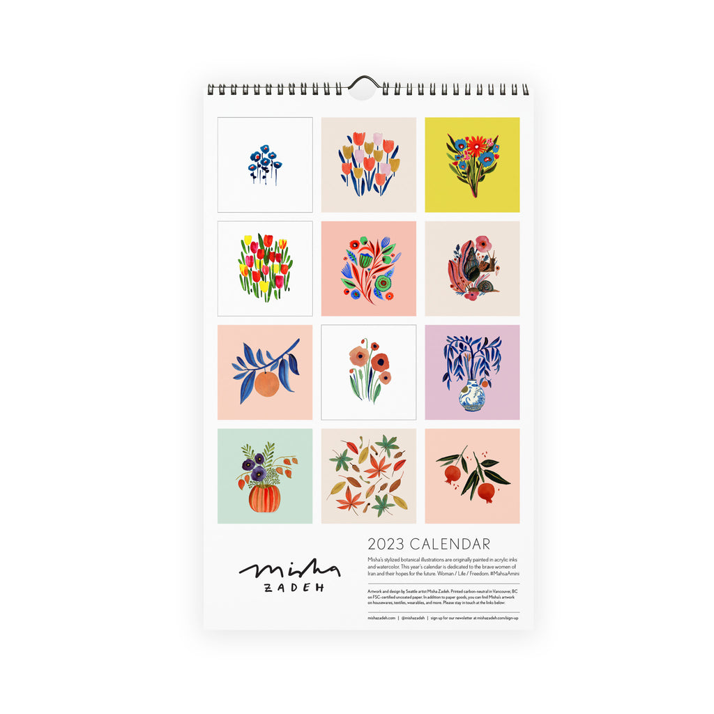 Misha Zadeh 2023 wall calendar with bold tulip artwork on cover