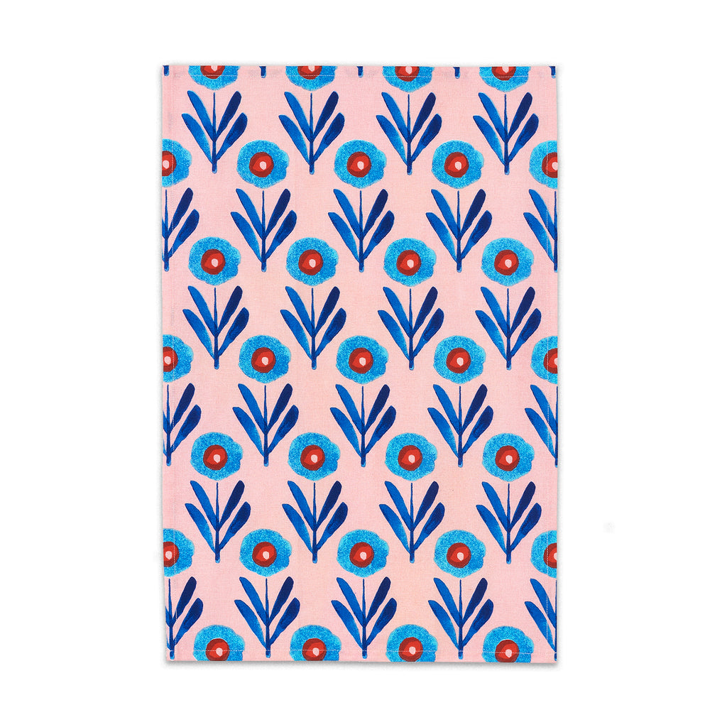 Fancy Poppies Screen Printed Tea Towels by Misha Zadeh for 180 Degrees, Available in Pink or White