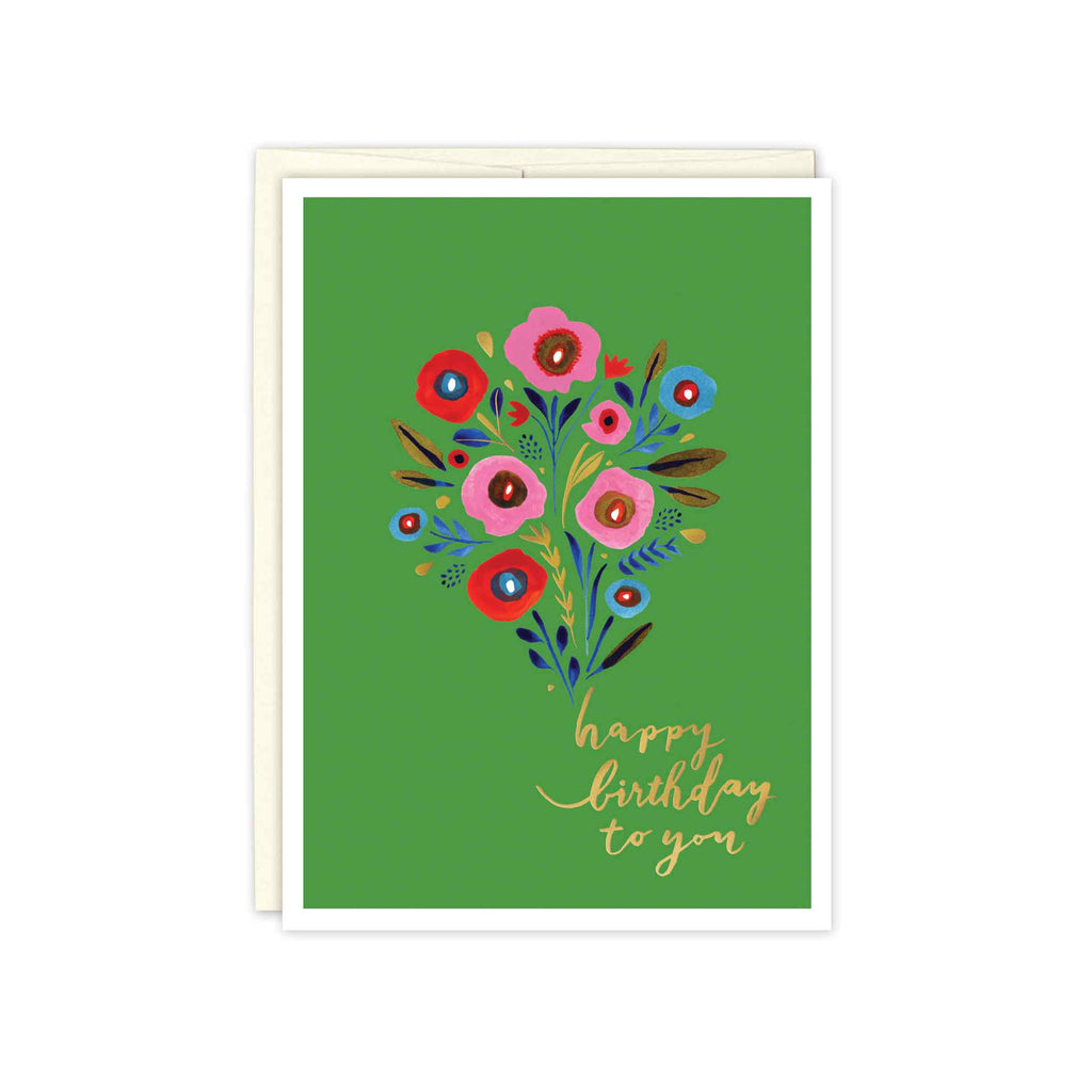 Poppies and Posies bouquet card on green background by misha zadeh