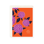 Purple Dahlias on Orange Birthday Card