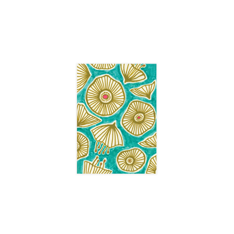 New! Gold Poppies on Aqua Note Card Set