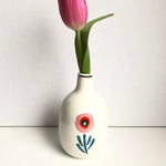 Poppies and Posies Ceramic Bud Vases with gold detailing by Misha Zadeh, featuring floral watercolor artwork. Pink Poppy Vase