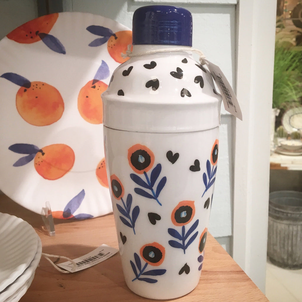 Hand-painted Poppies Enamel Cocktail Shaker