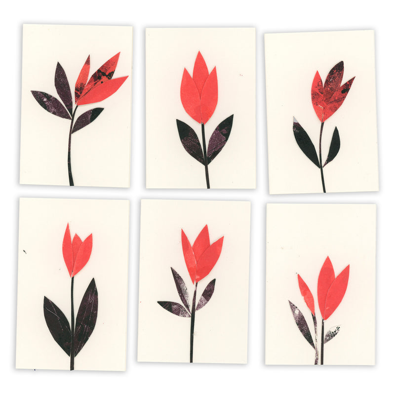 New! Sets of Six Hand-painted and Collaged Mini Cards
