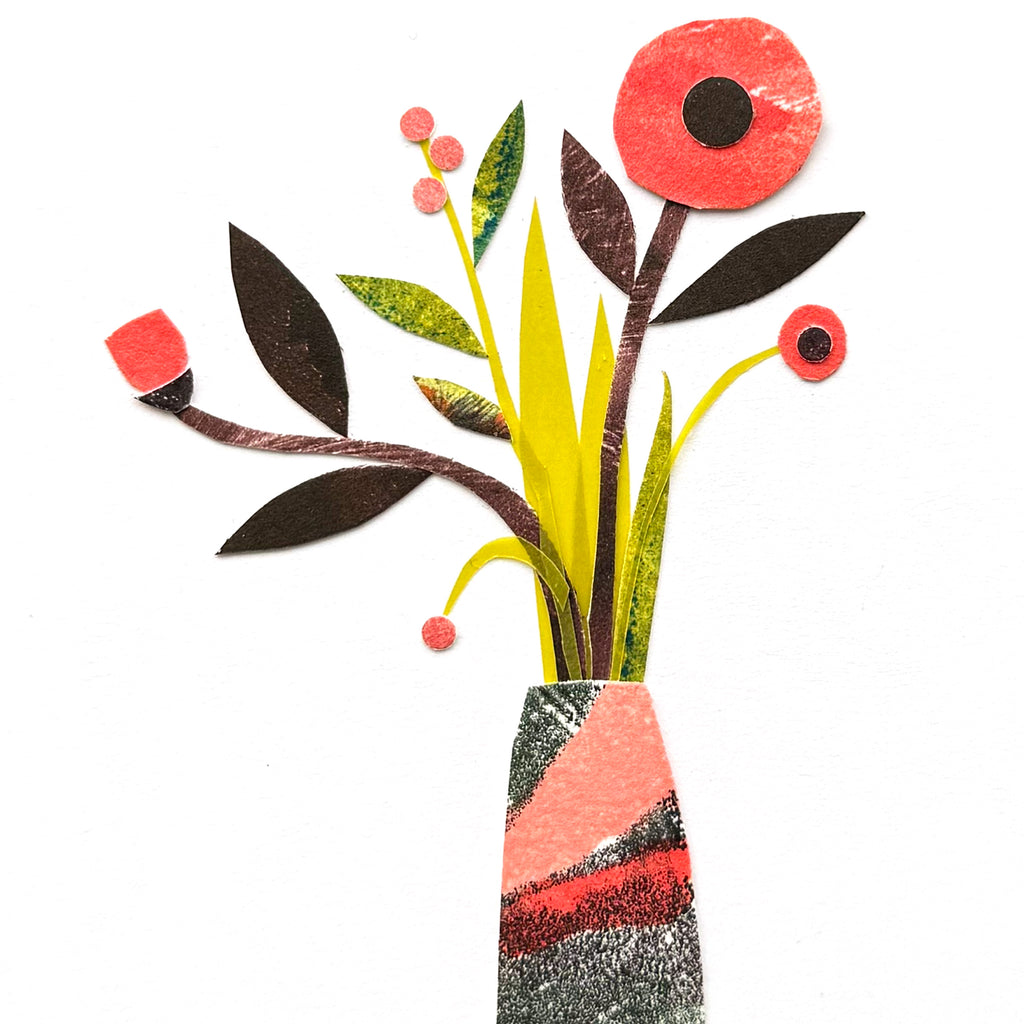 Four abstract floral designs in vases on a white background