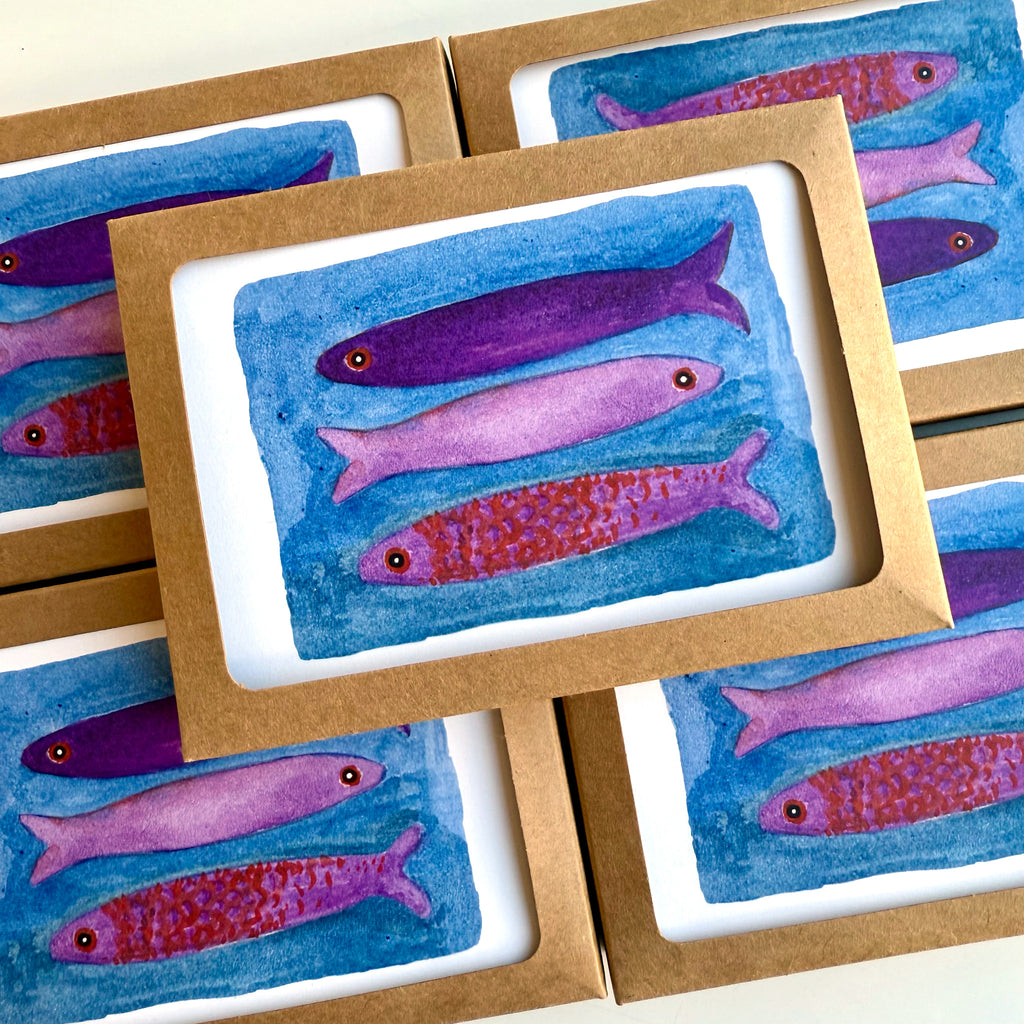 New! Purple Sardines / Boxed Note Cards