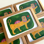 Set of greeting cards with Persian Lion and Sun illustration on green backgrounds