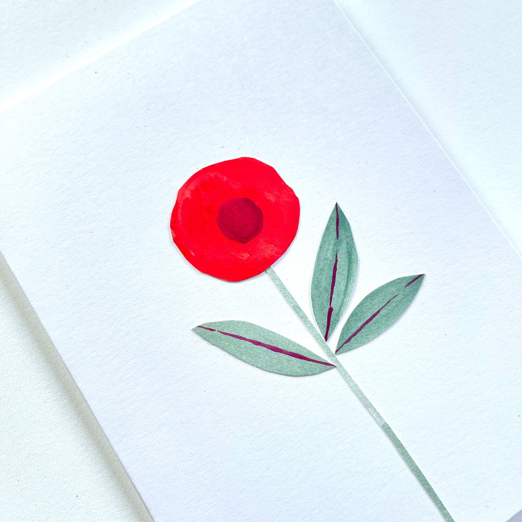 SALE Red Poppy, Sage Leaves /  handmade full size card