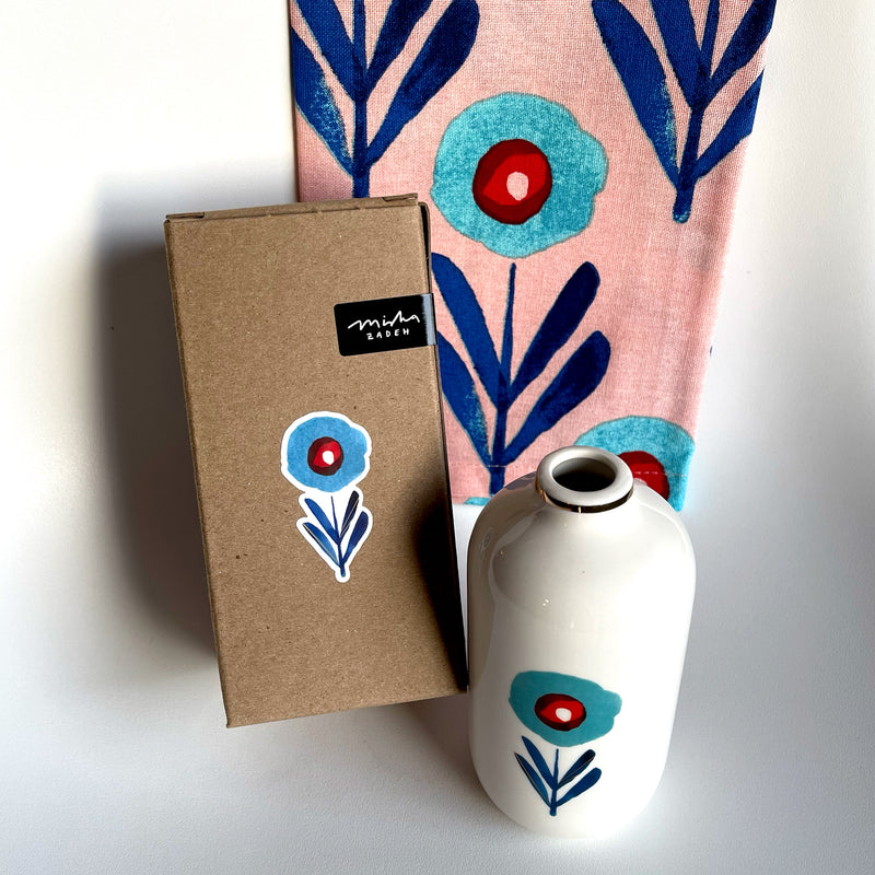 Blue Poppies Teal Towel & Bud Vase Gift Set