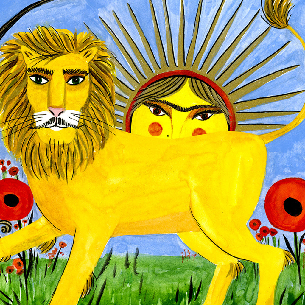 Lion, Sun, & Poppies / Art Print