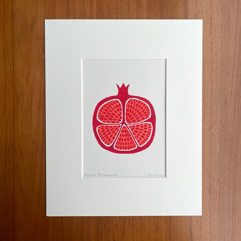 "Joyous Pomegranate", Matted Original Gouache Painting