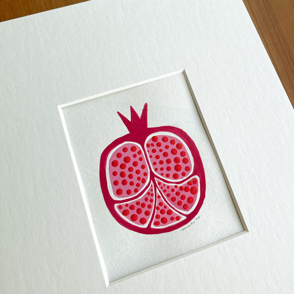 "November Pomegranate, No. 3", Matted Original Gouache Painting