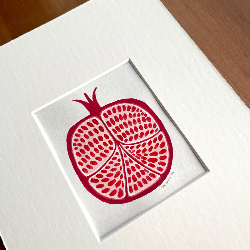 "November Pomegranate, No. 5", Matted Original Gouache Painting