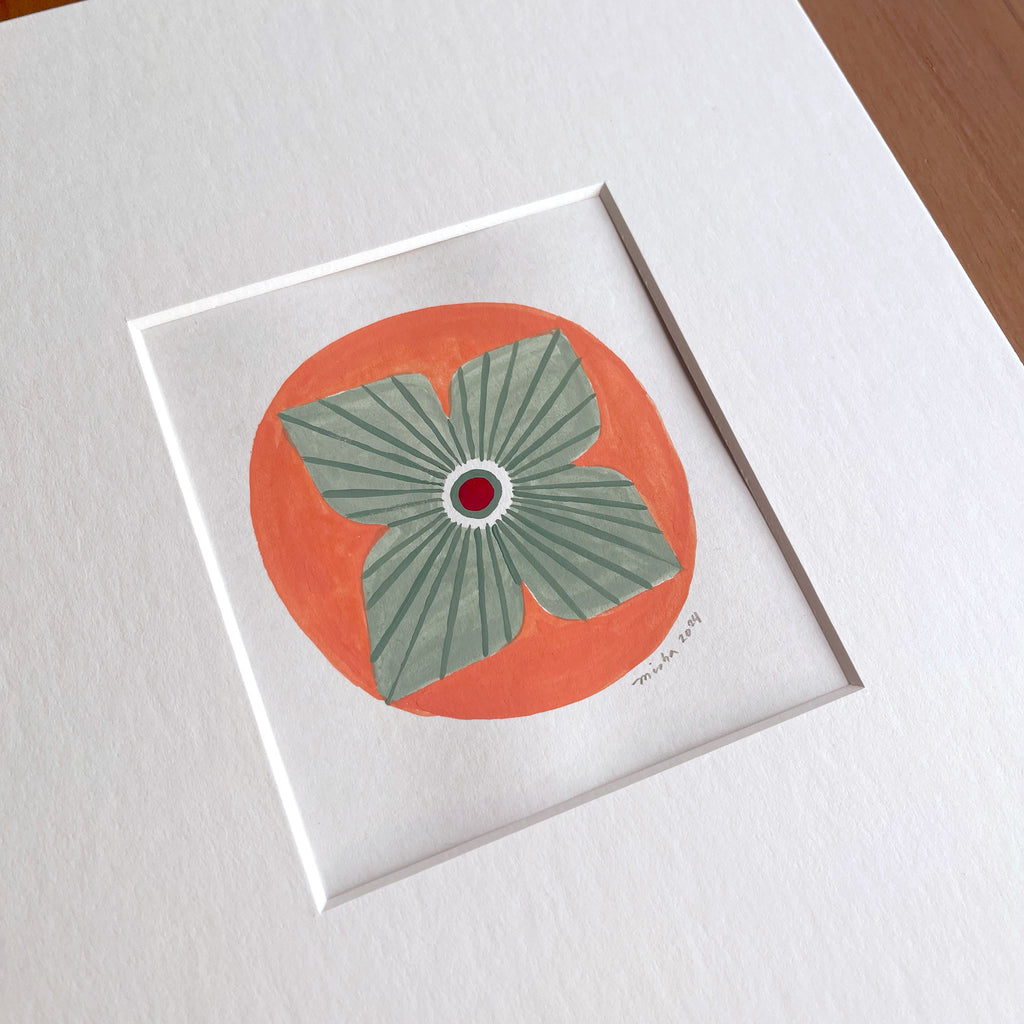 "Salmon Persimmon", Matted Original Gouache Painting