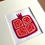 "Square Pomegranate", Matted Original Gouache Painting