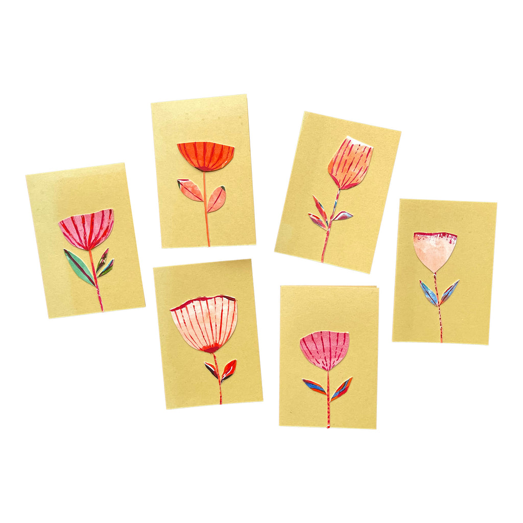 New! Sets of Six Hand-painted and Collaged Mini Cards