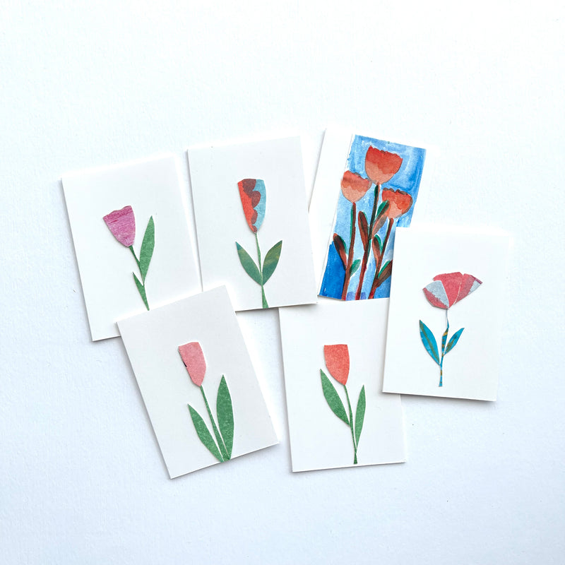 New! Sets of Six Hand-painted and collaged Mini Cards