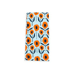 Screen Printed Orange and Navy Poppies Tea Towel on a field of aqua. Misha Zadeh for 180 Degrees.