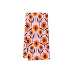 Screen Printed Orange and Navy Poppies Tea Towel on a field of pink. Misha Zadeh for 180 Degrees.