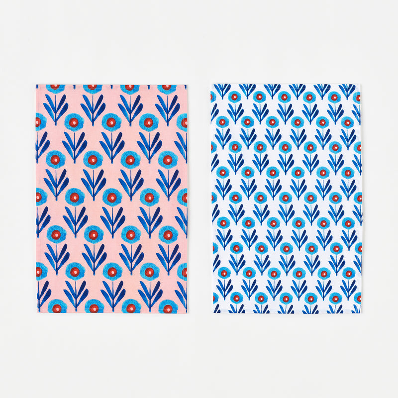 Fancy Poppies Screen Printed Tea Towels by Misha Zadeh for 180 Degrees, Available in Pink or White