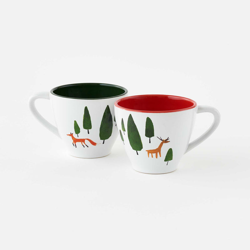 Winter Forest Fox & Deer Ceramic Mugs