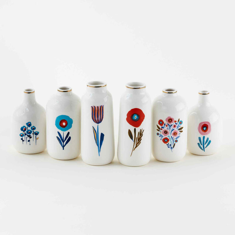 Poppies and Posies Ceramic Bud Vase Collection by Misha Zadeh for 180 Degrees Set of 6