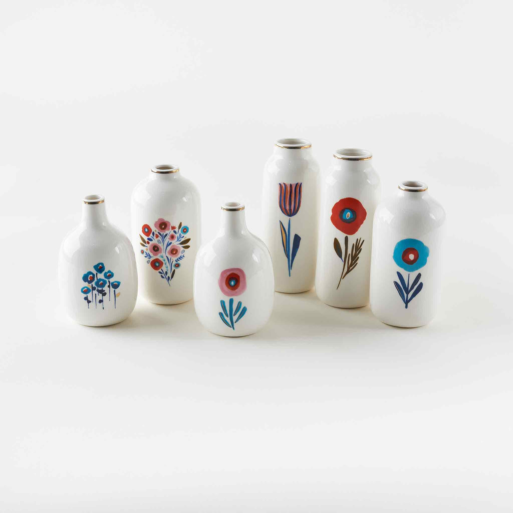 Poppies and Posies Ceramic Bud Vase Collection by Misha Zadeh for 180 Degrees Set of 6