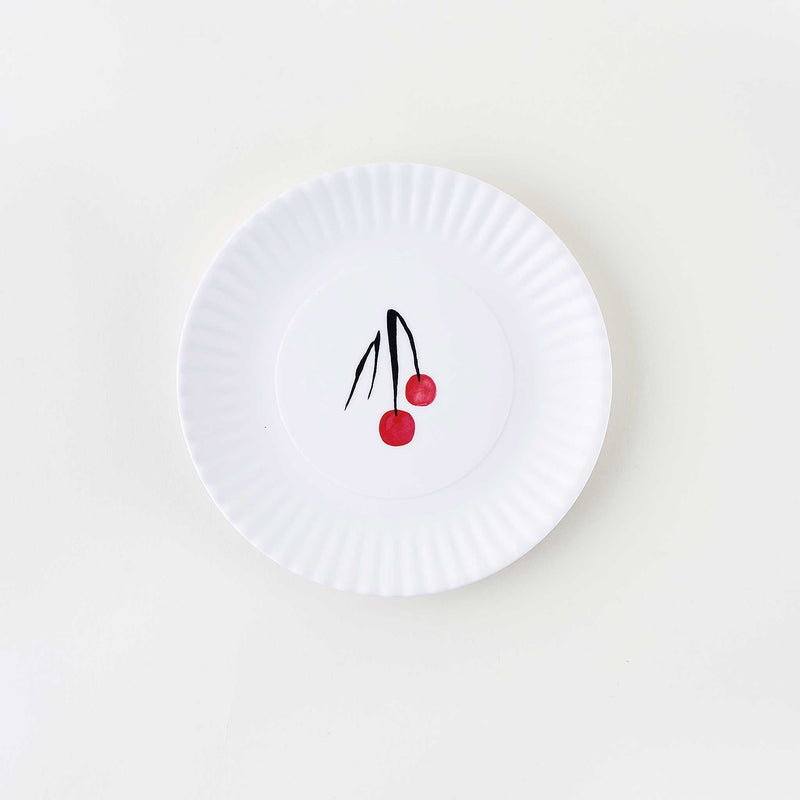 Misha Zadeh Fantastical Fruit 7 inch Melamine Plate Series for 180 Degrees. Closeup of Cherries plate