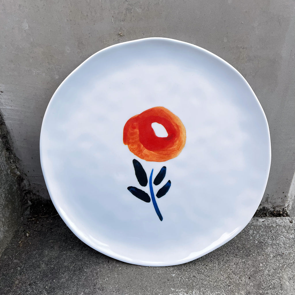Inky Poppies "Handmade Look" 9" Melamine Plate Set