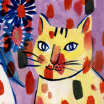 Mischievous Cat with Daisies / Art Print