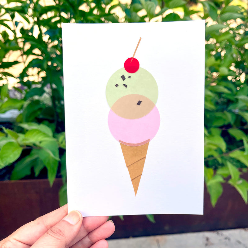 Ice Cream Cone / handmade, cut-paper greeting card