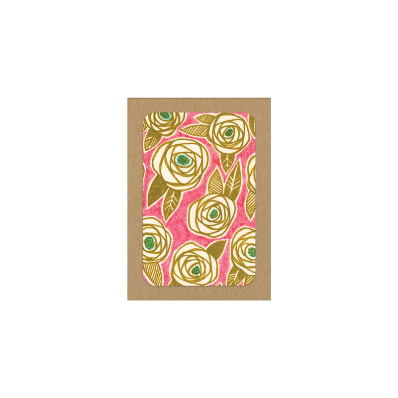 New! Gold Roses on Pink Note Card Set