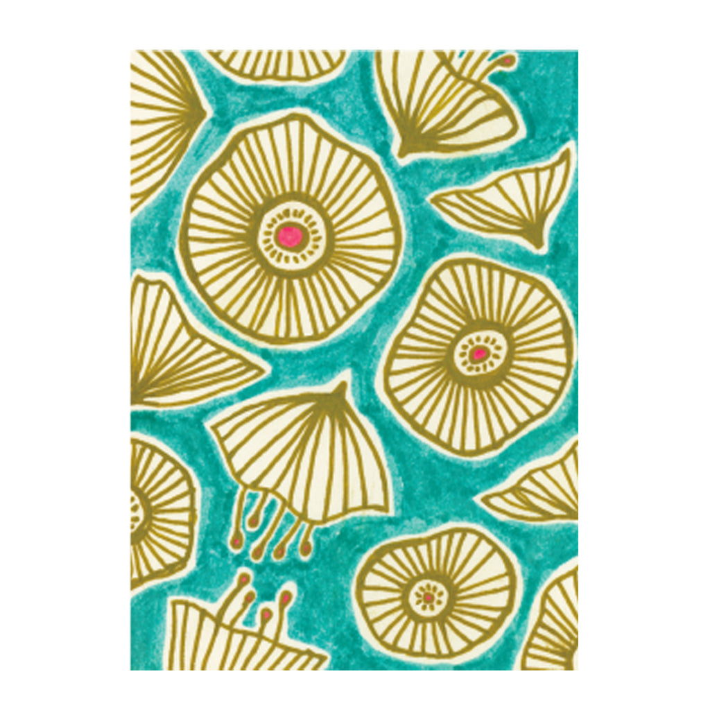 Gold Poppies on Aqua Note Card Set