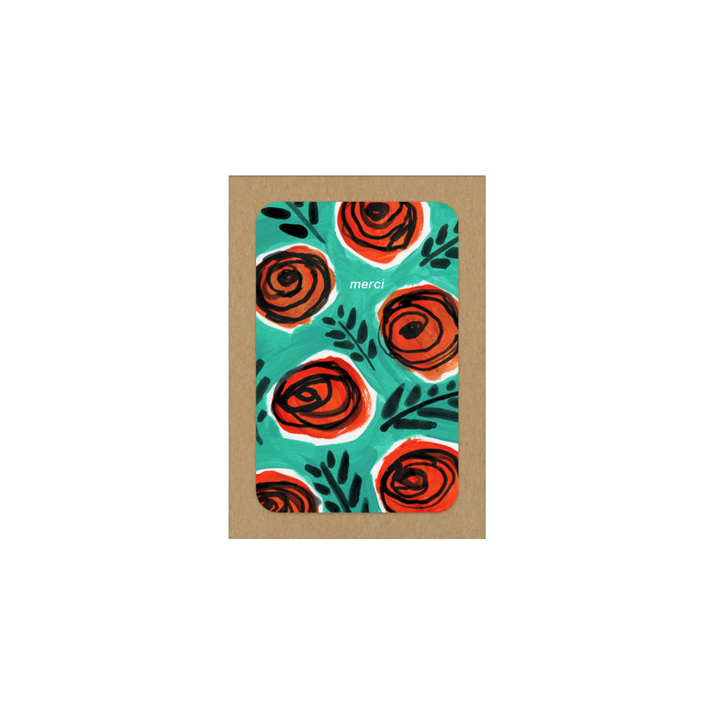 New! Teal Red Rose Thank You Card Set