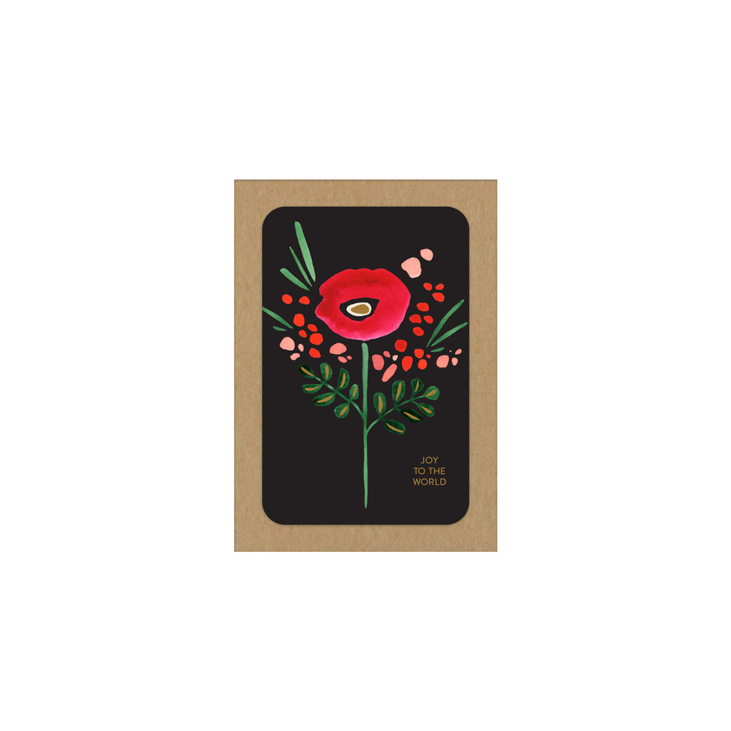 Folk Floral on Black Joy To The World Holiday Cards by Seattle Artist Misha Zadeh