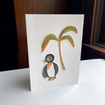 Penguin and Palm Tree /  handmade A6 sized card