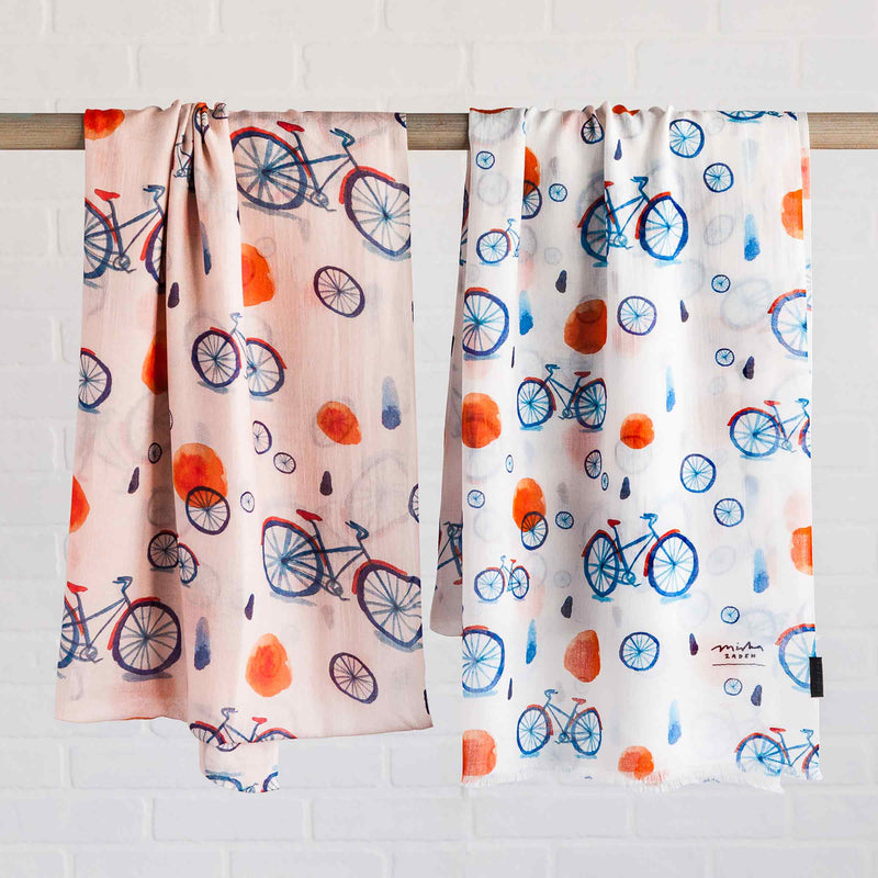 Misha Zadeh Misty Bicycle Modal Scarves in Pink and White