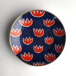 Red Tulips on Navy, Mod Print Ceramic Trinket Dish Appetizer dish by Misha Zadeh