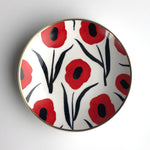 Red Poppies on White Mod Print Ceramic Trinket Dish Appetizer dish by Misha Zadeh