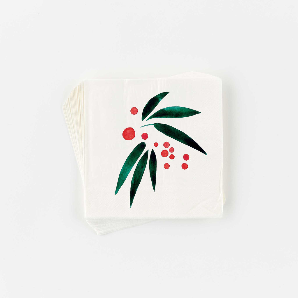 Misha Zadeh Holiday Winter Berries Paper Napkins on a bright white background