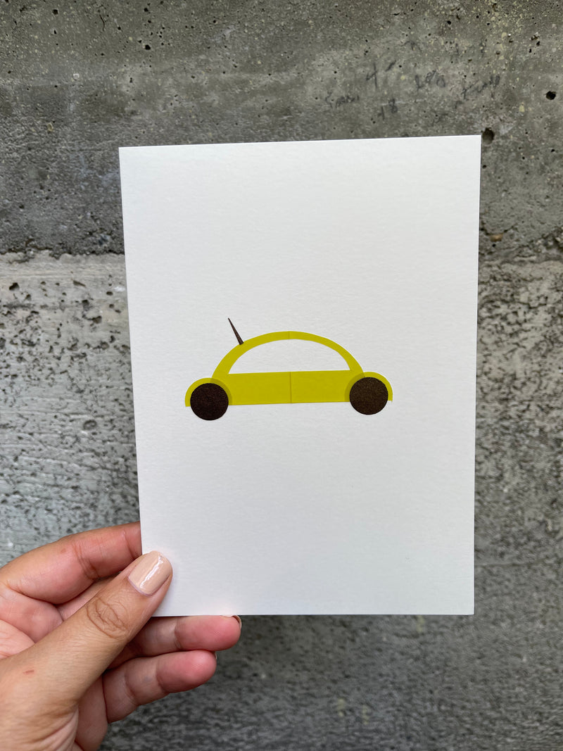 SALE -- Lime Automobile / handmade, cut-paper greeting card